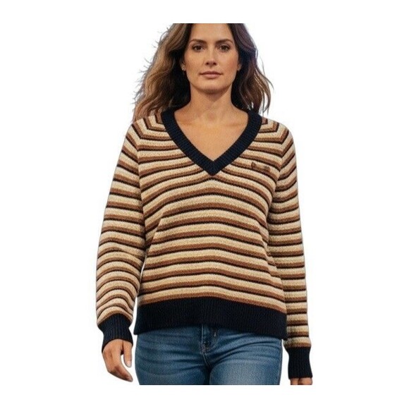 MADEWELL Arden Sweater Women’s M Striped V Neck Cropped Pullover - Picture 1 of 7